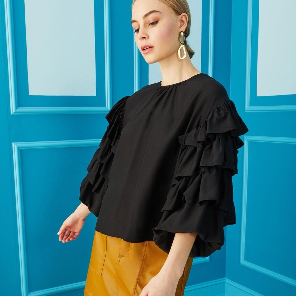 MARIE OLIVER FERNE BLOUSE RUFFLE SLEEVE SILK BLEND